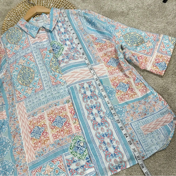 Chico’s No Iron 100% Linen Coastal Tile Button Down Shirt Top Multicolor Boho 18 - Picture 14 of 14